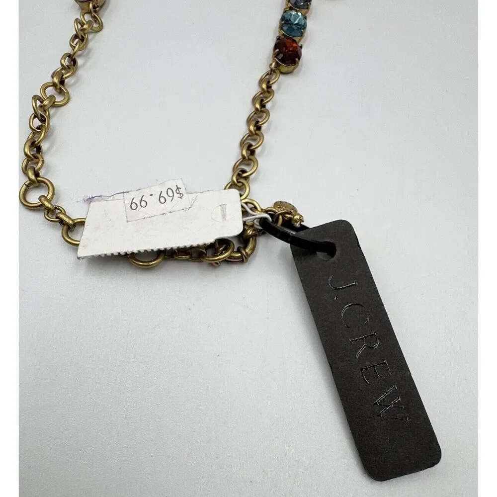 J.Crew Gold Tone Blue Purple Red Oval Rhinestone Statement Necklace New With Tag - Picture 8 of 9